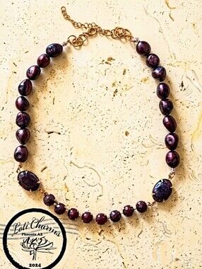 Natural Faceted Rough Ruby Approx 24 TCW. & Wine Cultured Baroque Pearl Necklace